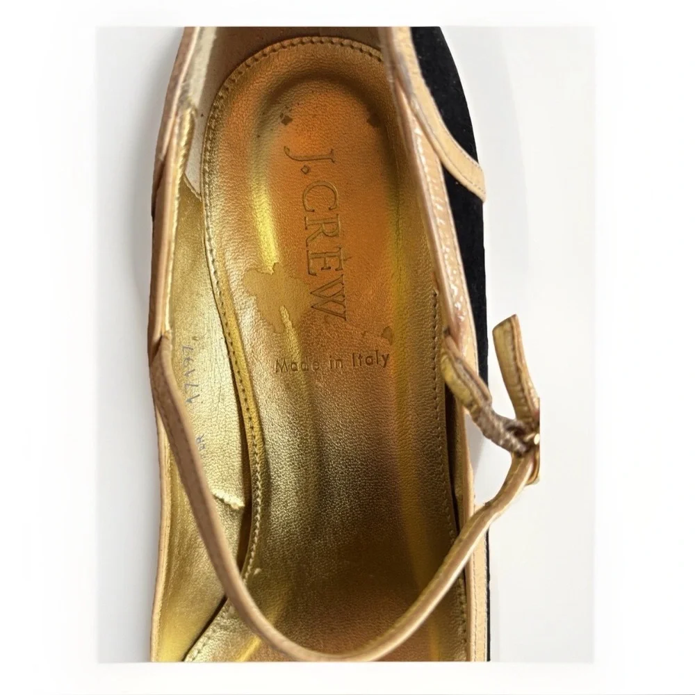 J Crew (8) Made In Italy Suede And Leather Black And Gold Strap Party Flawed